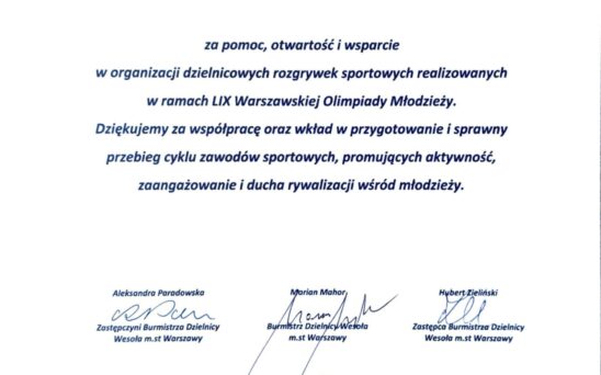 Podziekowanie rozgrywki sportowe Podziekowanie rozgrywki sportowe